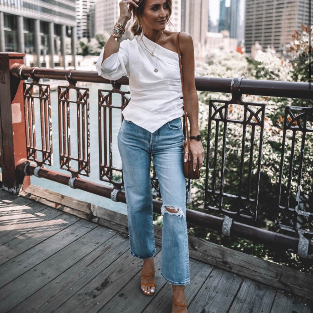 Zara one sleeve top with golden Button.